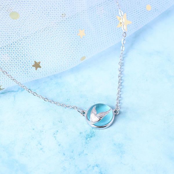 

chokers personalized 925 sterling silver blue crystal ball mermaid fish tail choker necklaces for women fashion statement jewelry kolye, Golden;silver