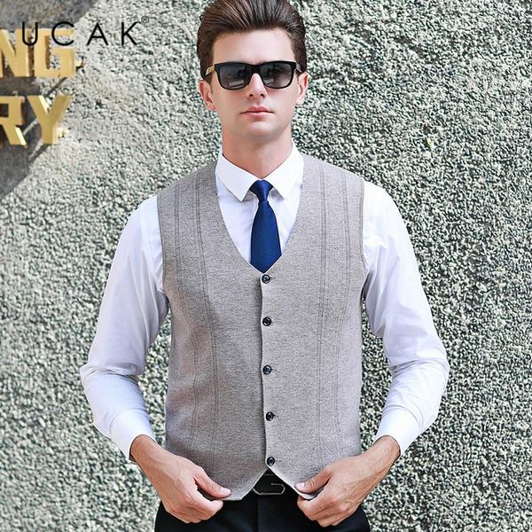 

men's vests ucak brand sweater vest men 2021 autumn winter warm casual solid striped pure merion wool pull homme single-breasted u3100, Black;white