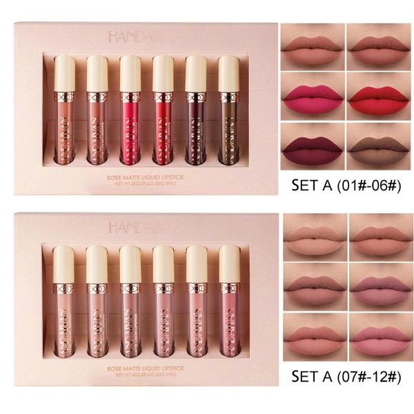 

6pcs matte velvet lip glaze rose gloss, lasting liquid lipstick, non-stick gloss set gift box makeup