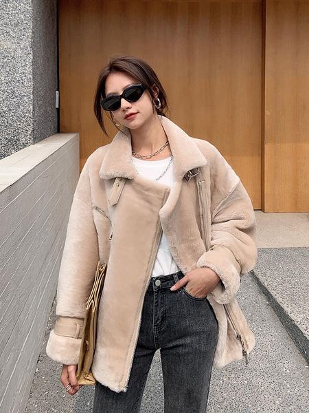

women's fur & faux super quality real wool coat autumn winter jackets for women2021 female sheepskin clothing ropa de mujerzjt1516, Black