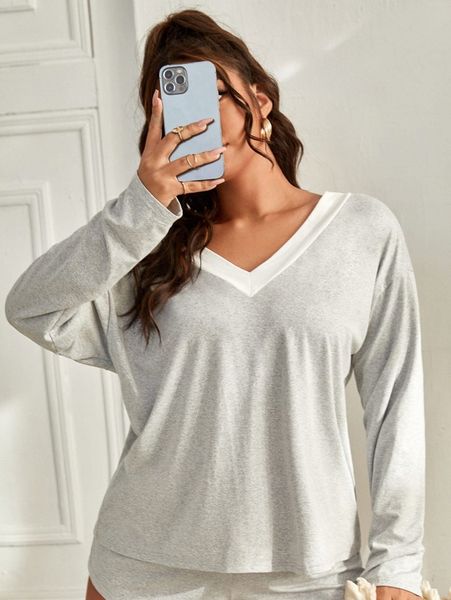 

plus contrast trim drop shoulder sleep u38y#, Black;white