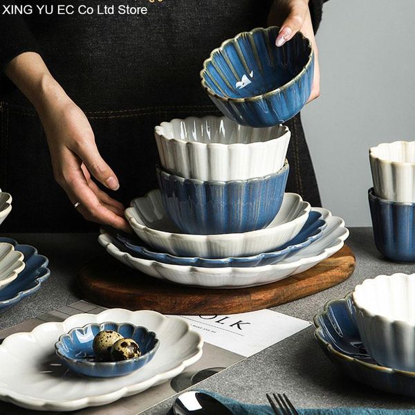 

bowls retro ceramic dinner plate bowl household steak japanese tableware rice set creative seasoning big soup