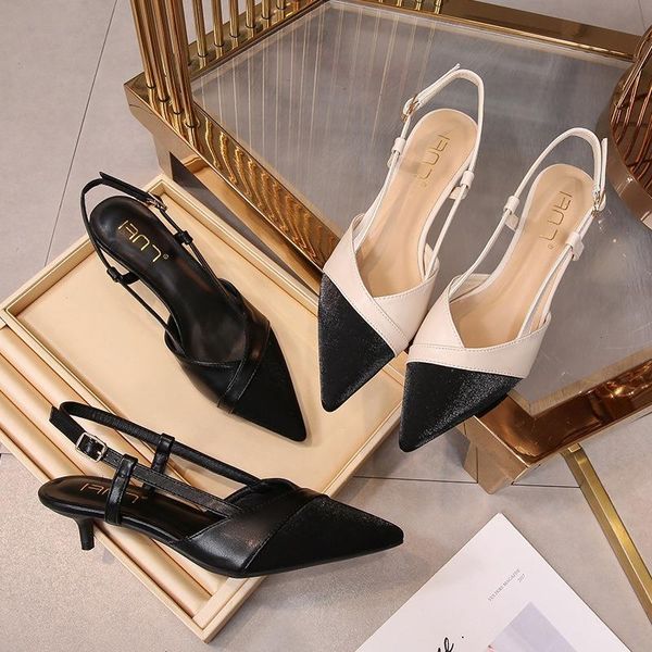

2021 new summer sandals women's single shoes shallow mouth simple mid-heel pointed toe fashion women's shoes high heel sandals, Black