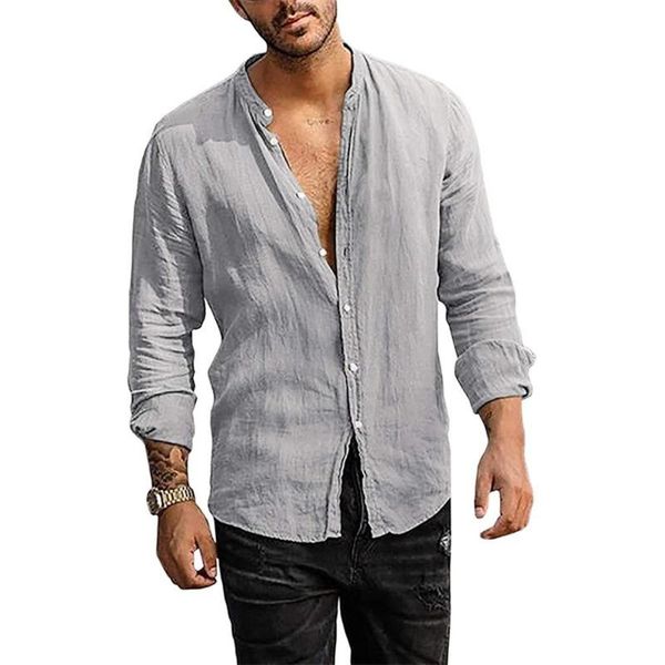 

men's casual shirts men shirt spring summer long sleeve round neck clothing solid color single breasted fashion mens, White;black