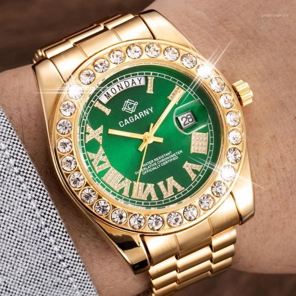 

wristwatches zegarek wodoodporny meski cagarny watch men role iced out diamond business watches man gold male clock women, Slivery;brown