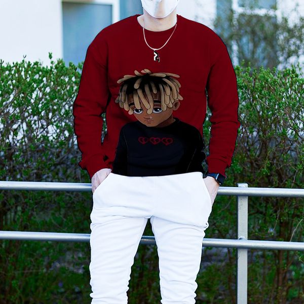 

autumn and winter couple sweater personality printing curly hair boy pattern casual party style punk goth round neck hooded sweater, Black