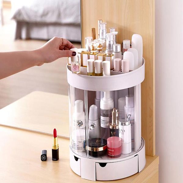 

bathroom storage & organization round skin care product rack double door cosmetic box jewelry lipstick drawer makeup
