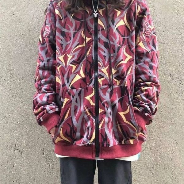 

japanese thorns print zipper sweatshirts women spring female loose long slevee hoodies harajuku casual streetwear couple coats, White