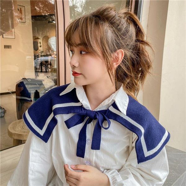 

bow ties 2021 knitted fake collar blouse doll false detachable shirt women nep kraagie clothes accessories, Black;gray