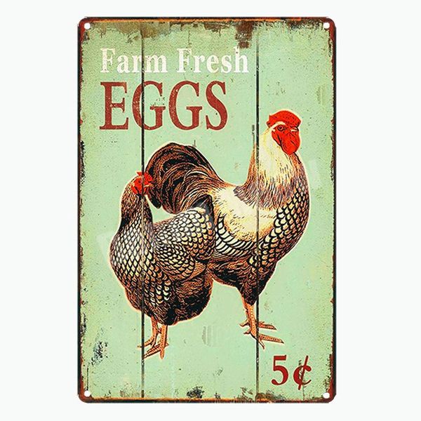 

farm fresh eggs retro plaque happy chicken vintage metal tin signs farm shop poster pub bar cafe decoration wall art decor n296