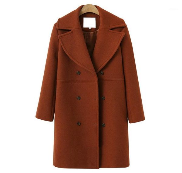 

women's wool & blends women double breasted trench coat harajuku pocket trendy warm loose overcoat outwear jacket windbreaker, Black