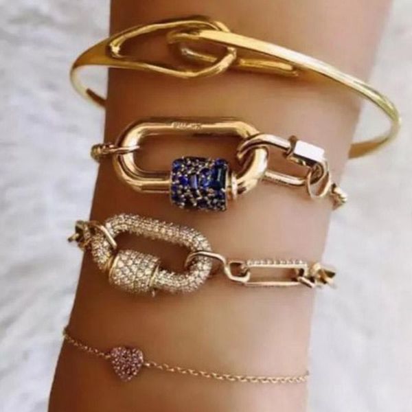 

bangle exquisite punk style chain bracelet handmade shiny spiral buckle decorative couple accessories gift for friends hip hop, Black