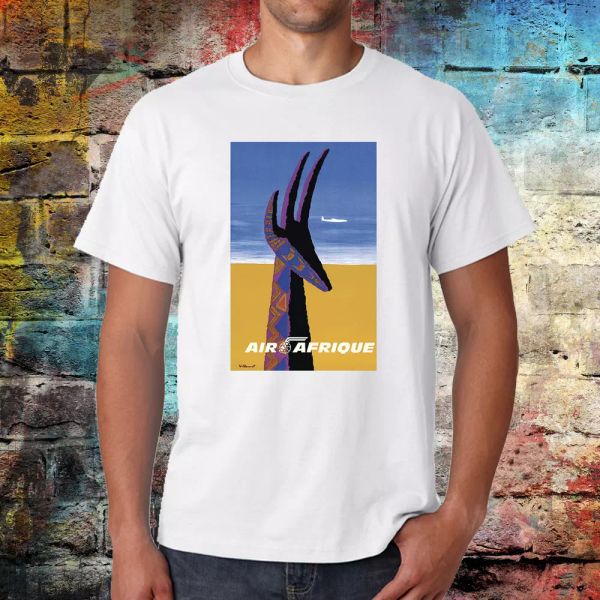 

africa t-shirt, vintage gazelle airline travel advert, graphic t-shirt, White;black