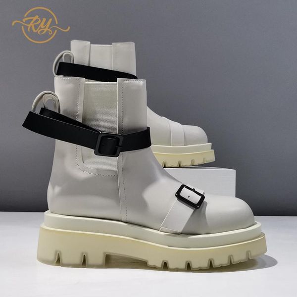 

boots ry-relaa european women's shoes genuine leather women 2021 fashion autumn platform gothic ins ankle tide, Black