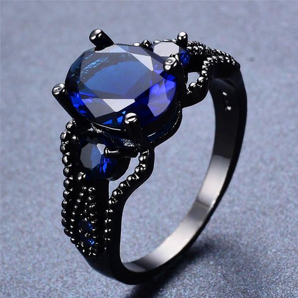 

wedding rings trendy female blue crystal thin ring vintage 14kt black gold for women charm oval zircon stone engagement, Slivery;golden