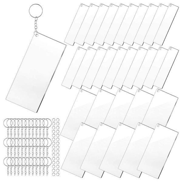 

keychains acrylic keychain blanks with key rings rectangle clear discs charms transparent circles set for diy projects crafts e56f, Silver