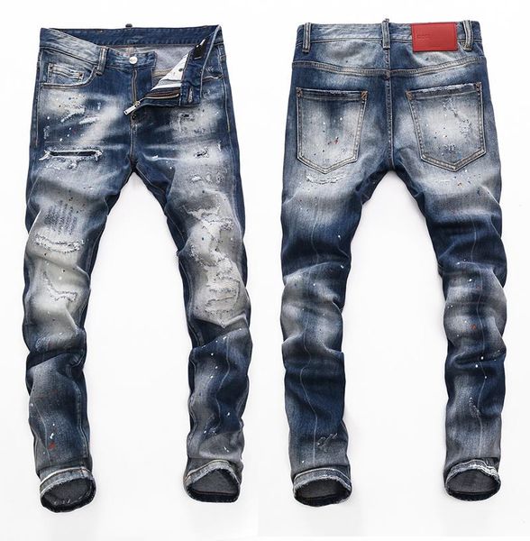 

men's jeans brand european style mens blue men slim denim trousers hole pencil pants for 8116