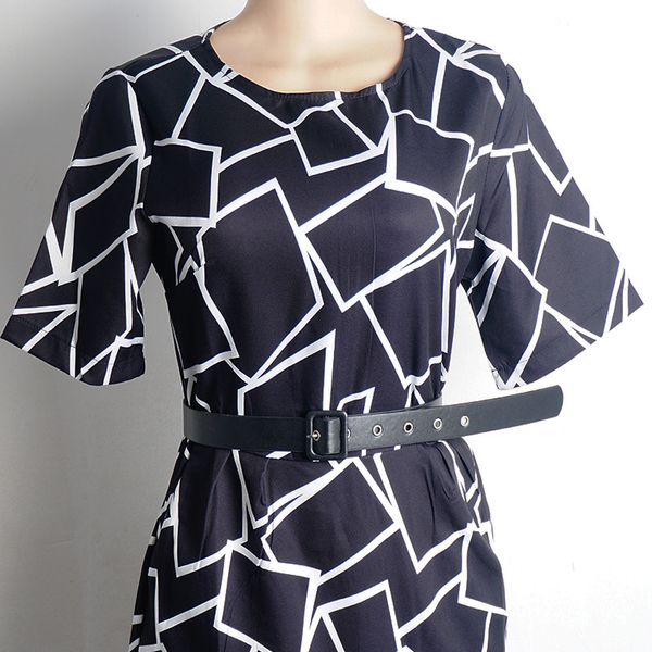 

dress women as bodycon short sleeves the neck printed elegant office ladies work with waistband dressed in modest robes 4592, Black;gray