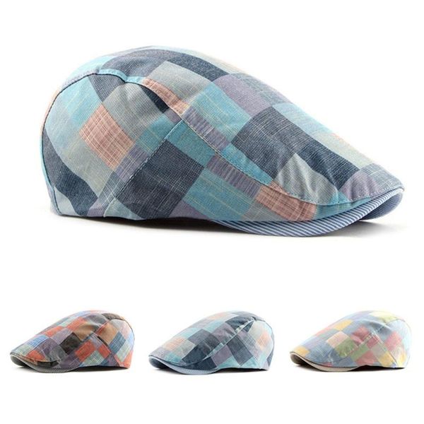 

berets artist painter beret hat men women sboy flat cap 55-59cm/21.65-23.22in cotton outdoor leisure checkered, Blue;gray