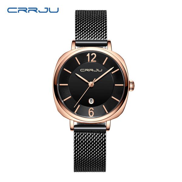 

crrju watches 2169 woman bracelet watch casual waterproof quartz ladies dress wristwatches girls relogio minimalist black mesh strap waterpr, Slivery;brown