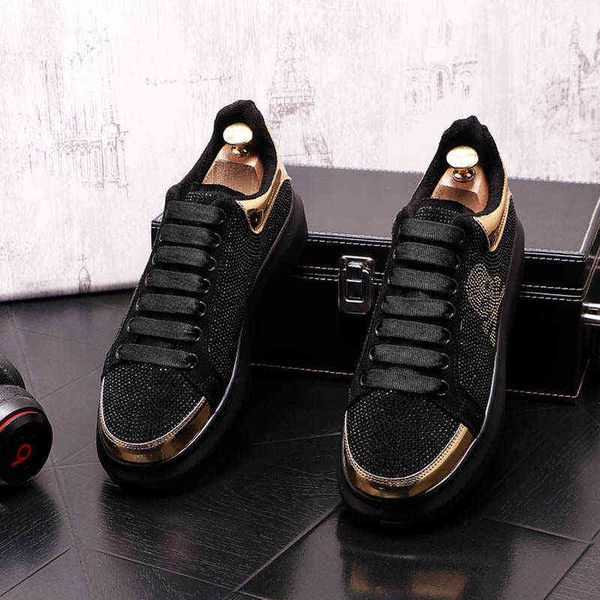 

dress shoes 2022 men luxury designer black street shoes causal flats mocassins male fat bodem rock hip hop crystal sneakers 0810