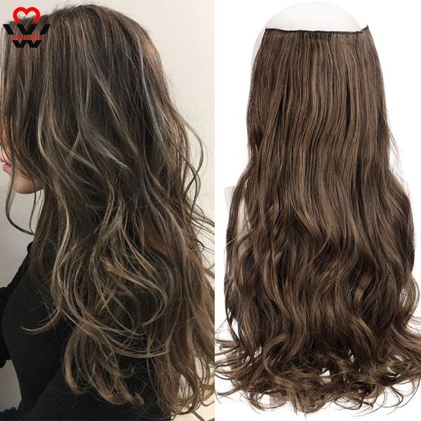 

synthetic wigs manwei 24" 5 clips in hair long curls hairpiece high temperature fibert golden brown black women