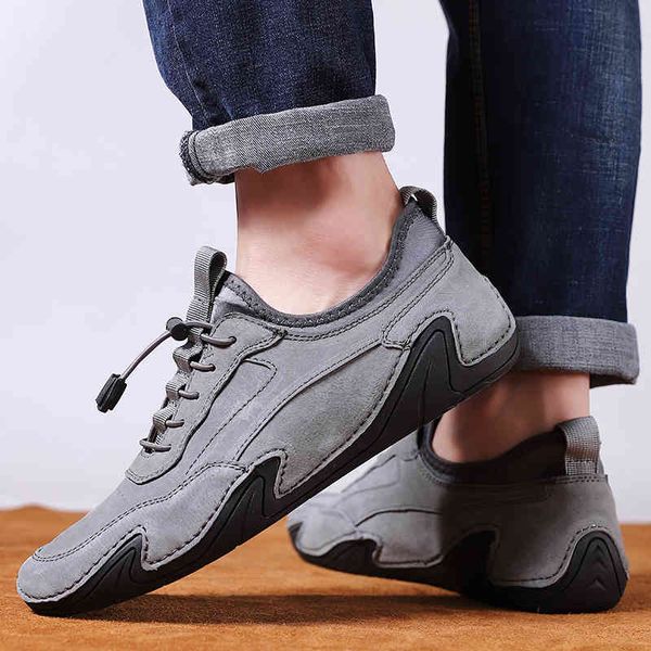 

dress shoes 2021spring autumn fashion men lace-up cow suede leather casual trend cool loafers lightweight male flat sneakers cbg8, Black
