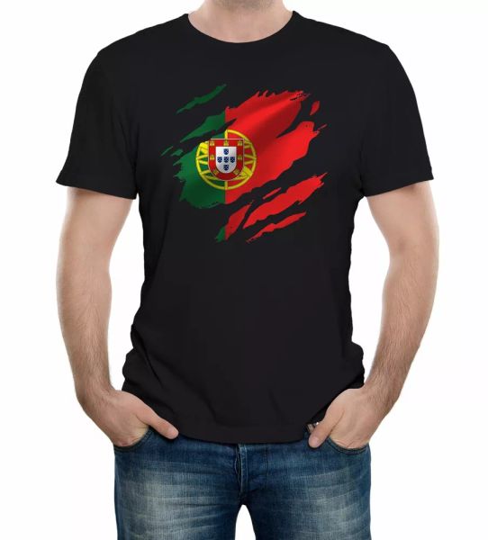 

torn portugal flag men's t-shirt porto portuguese country national football, White;black