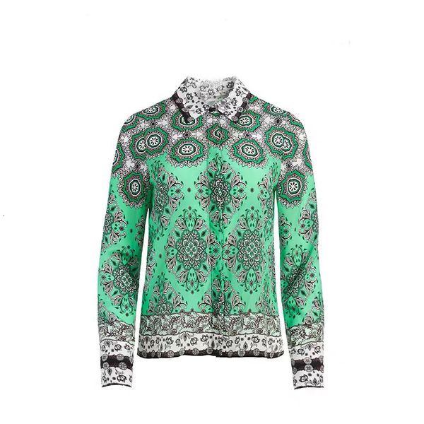 

shirt 2021 autumn and winter color matching printed lapel long-sleeved blouse xdkb, White