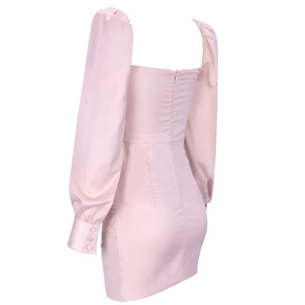 

dresses pink straddle collar long wrinkled mini sleeve puff bandage dress hi1067-pink tsyi, Black;gray