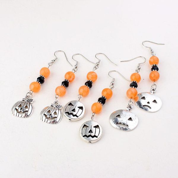 

dangle & chandelier 2021 fashion gothic halloween pumpkin earrings natural stone orange beads ghost face pagan jewelry gift, Silver
