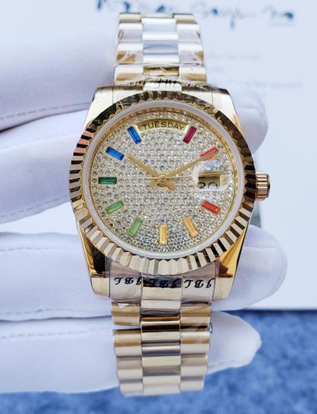 Luxus Damenuhr Farbe Diamant Zifferblatt 36mm mechanische Uhren Saphir Edelstahl Armband Geschenk