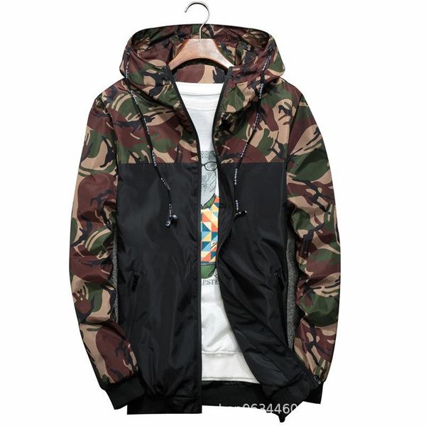 

men's jackets 2021 jacket polyester spring and autumn thin regular zipper hooded camouflage casual masculine, Black;brown