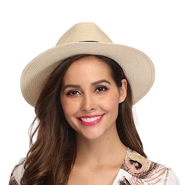 

wide brim hats summer sombrero sun adjustable vintage hat women panama straw fedora beach vacation visor casual touca, Blue;gray