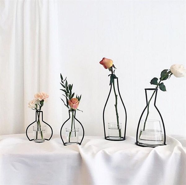 

retro iron line table flowers vases nordic decoration home metal plant holder styles flower vase decor 8 shapes