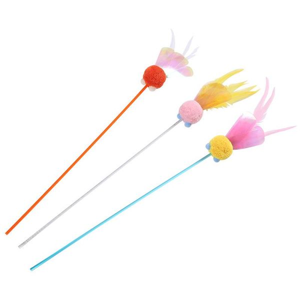 

cat toys pet teaser gatos toy feather pom for cats kitten catcher stick interactive