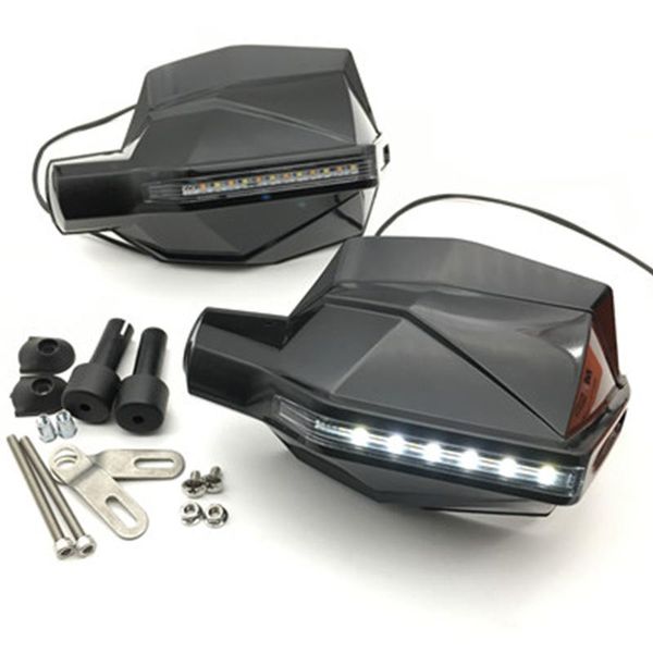 

motorcycle windshield 1pair universal handle bar handguard, wind cold protector, led flash light.