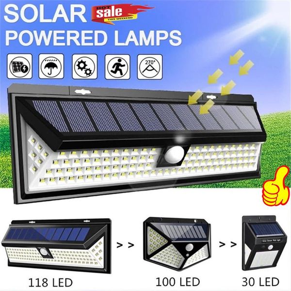 

solar lamps 118 led light outdoor lamp pir motion sensor wall waterproof powered sunlight for garden decoration