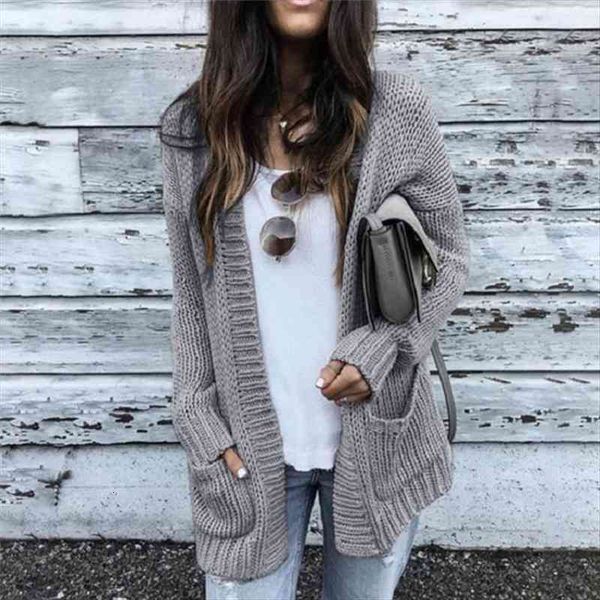 

long sleeve knitted pockets women womens sweaters open stitch casual autumn invierno loose cardigan outwearr, White;black
