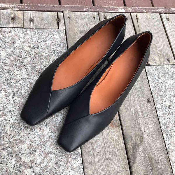 

sandals ins murchas blogger vintage leather genuine simple stylish solid fashion sliding-into square-heeled shoes woman sandals er5u, Black