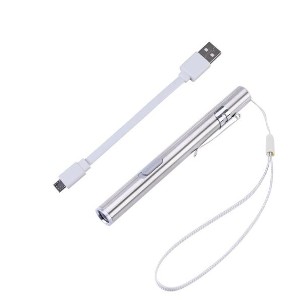 

flashlights torches pen light usb rechargeable led stainless steel for students doctors