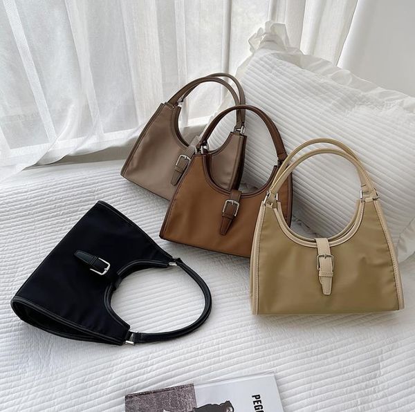 

female bags niche design handbag fashion solid color nylon stitching underarm bag