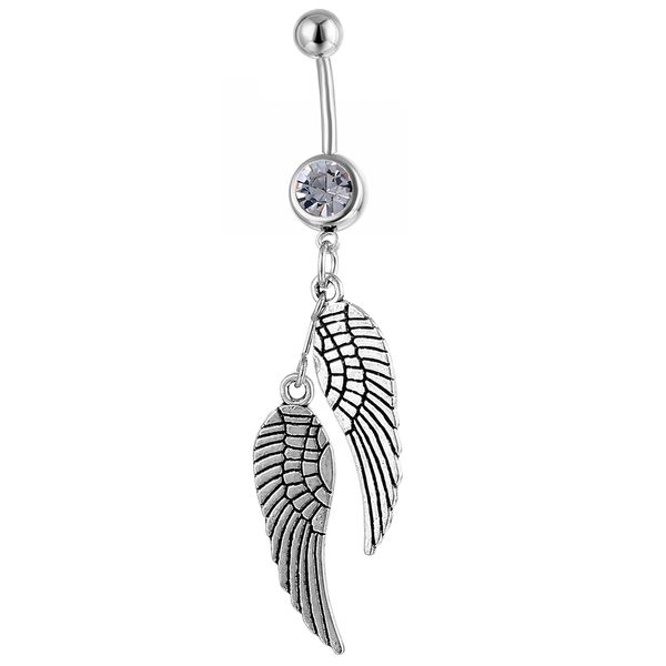 

d0778 wings navel button ring clear color, Silver