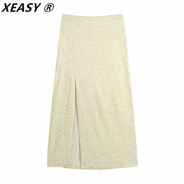 

skirts xeasy 2021 women fashion floral print split a line skirt faldas mujer female side zipper chic party vestido brand, Black