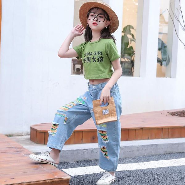 

clothing sets 2021 children's jazz costumes hip-hop suits girls casual sportswear thin loose wide-leg pants summer clothes, White