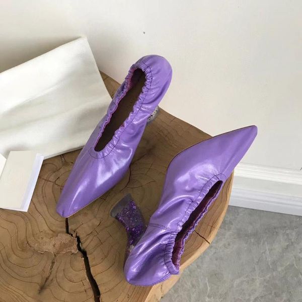 

women's shoes genuine leather ladies pumps pointed toe heels fashion elastic band sell slip-on size 40 dress, Black