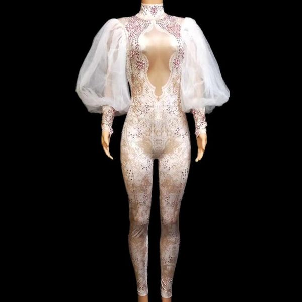 

women's jumpsuits & rompers nude pearls women nightclub singer dancer stage performance outfits stretch skinny party celebration costum, Black;white