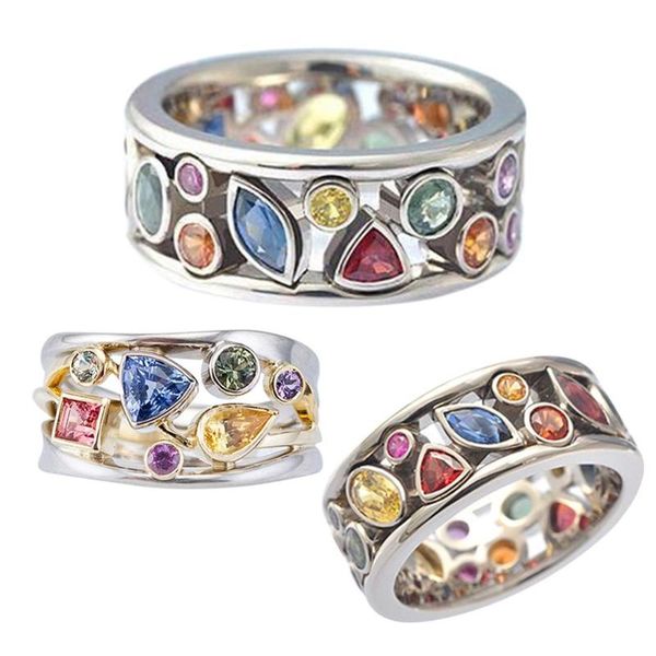 

wedding rings simple fashion ring geometric pattern multicolor women girls cubic zircon size 6-10 jewelry gifts, Slivery;golden