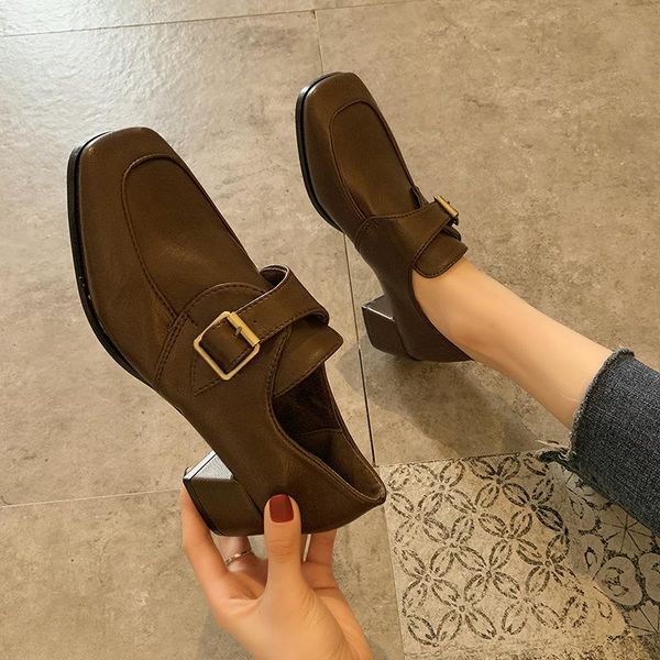 

dress shoes 2021 spring summer office women pumps high heels party simple sqaure toe shallow woman, Black