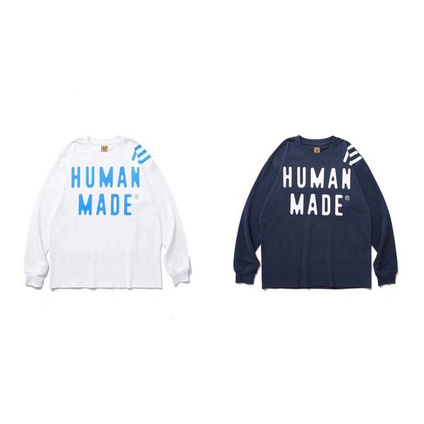 

autumn fashion brand human made alphabet printing men's and women's lovers long sleeve t-shirt bottom shirt, Black